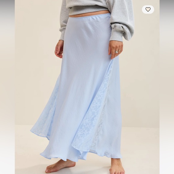 aerie Dresses & Skirts - NWT Aerie Blue Satin Maxi Skirt with lace inserts